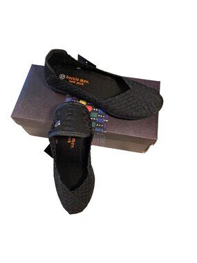 Bernie Mev Catwalk Ladies Black Size 37EU/6.5-7US NIB Woven Flat Ballet Slip On